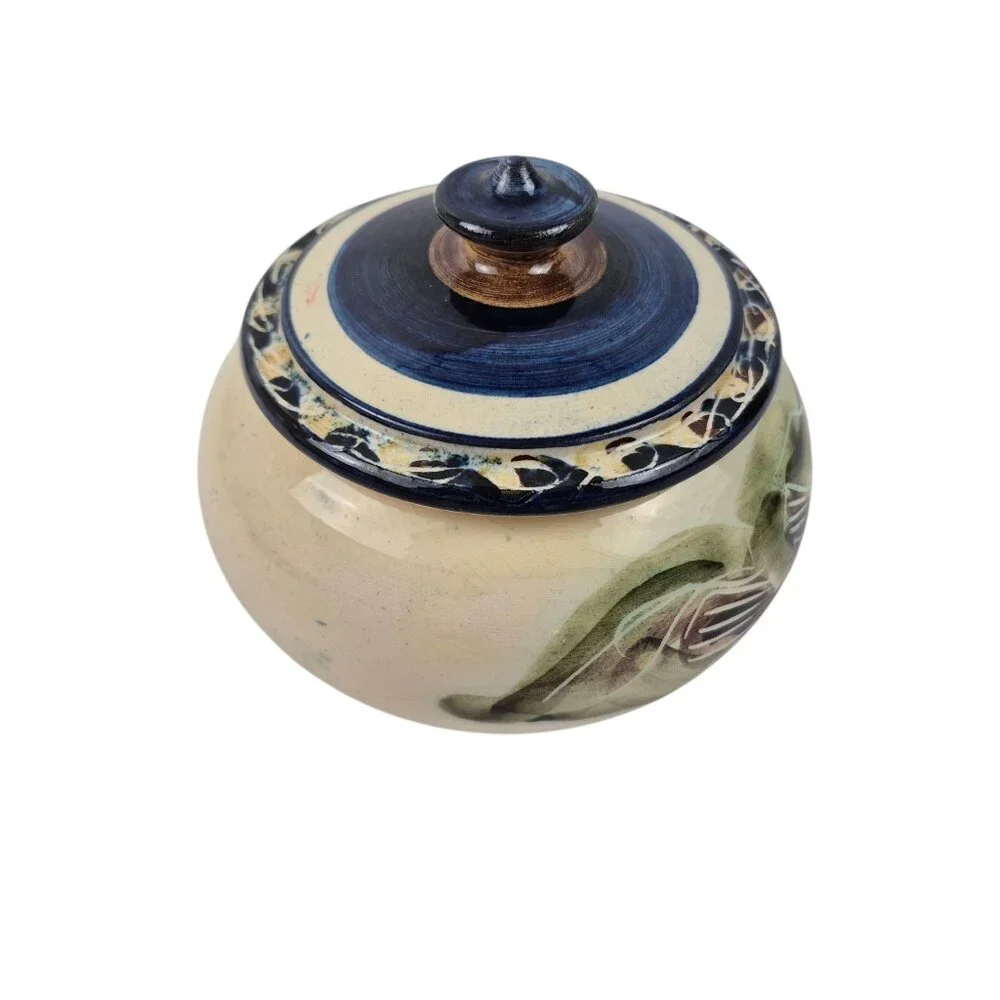 Alcea Ceramic Fait Main France Covered Bowl Hand Painted Earthenware Blue Green - Picture 4 of 10